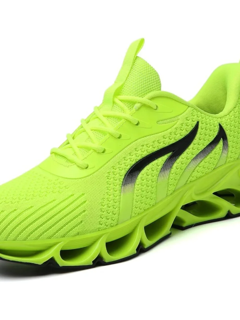 Women's Fluorescent Green Mesh Sneakers Athletic Running Walking Shoes Lace-up